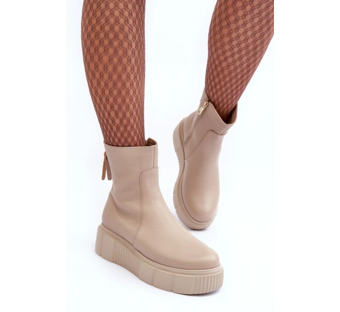 Dámské kožené boty na platformě Bežové model 21633565 - Zazoo