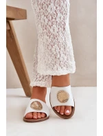 Kožené Pantofle S Dekorací Na Plochém Podpatku Bílé Zazoo model 21682298 - Boto Kožené Pantofle S Dekorací Na Plochém Podpatku Bílé Zazoo model 21682298 - Boto