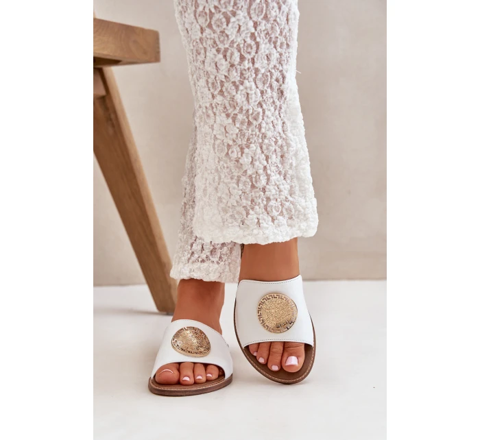 Kožené Pantofle S Dekorací Na Plochém Podpatku Bílé Zazoo model 21682298 - Boto Kožené Pantofle S Dekorací Na Plochém Podpatku Bílé Zazoo model 21682298 - Boto