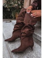 Nafukovací dámské kozačky na jehlovém podpatku čokoládové Ysolienne