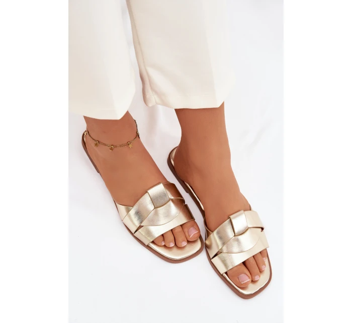 Dámské ploché pantofle s zlatými pásky model 21937376 - Boto