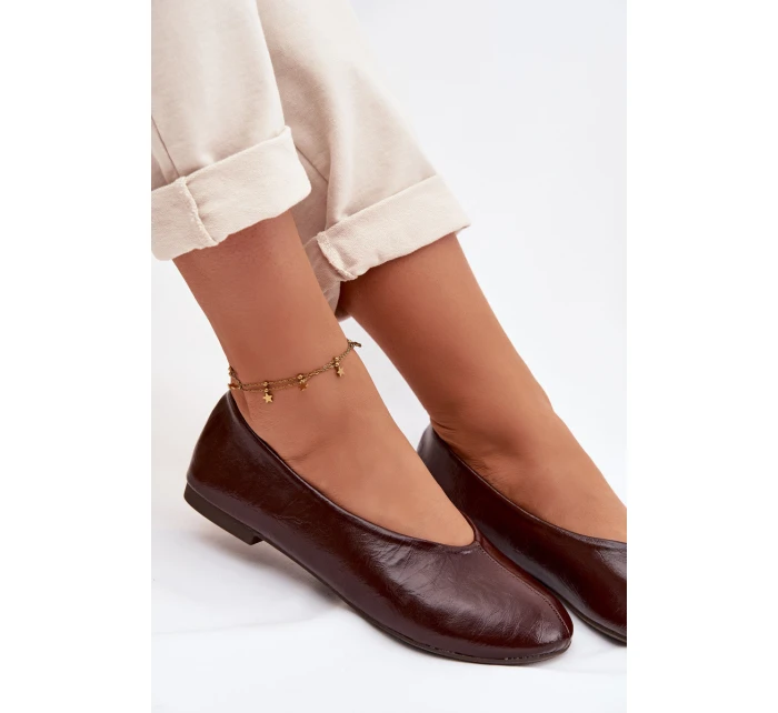 Lakované Baleríny z Eko Kůže Čokoládové Selanora
