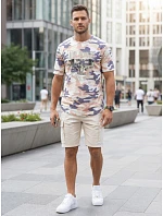Klasické pánské tričko v kamuflážovém vzoru s potiskem, béžové, FashionStreet NX2001R Klasické pánské tričko v kamuflážovém vzoru s potiskem, béžové, FashionStreet NX2001R