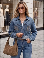Dámská džínová přechodová bunda s výšivkou, modrá, FashionStreet TY5901 Dámská džínová přechodová bunda s výšivkou, modrá, FashionStreet TY5901