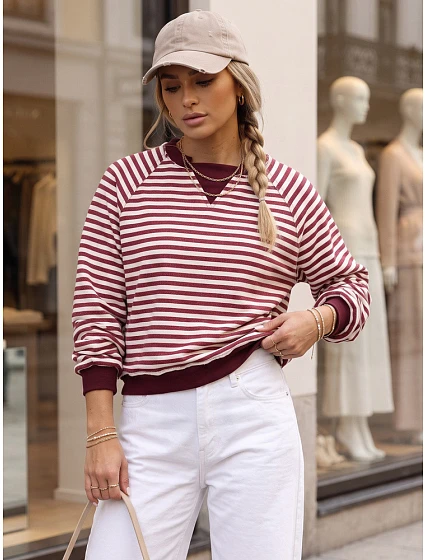 Dámská bavlněná mikina s pruhy Azara, vínová, FashionStreet RY2932 Dámská bavlněná mikina s pruhy Azara, vínová, FashionStreet RY2932