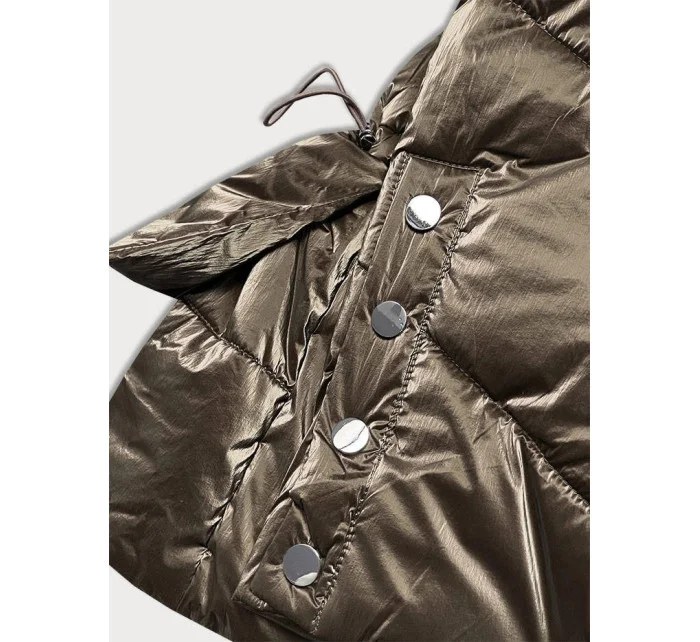 Tmavě zlatá metalická krátká dámská zimní bunda puffer (omdl-022)