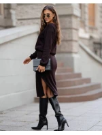 Dámský úpletový komplet v čokoládové barvě se sukní (82103)