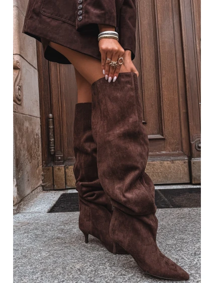 Nafukovací dámské kozačky na jehlovém podpatku čokoládové Ysolienne