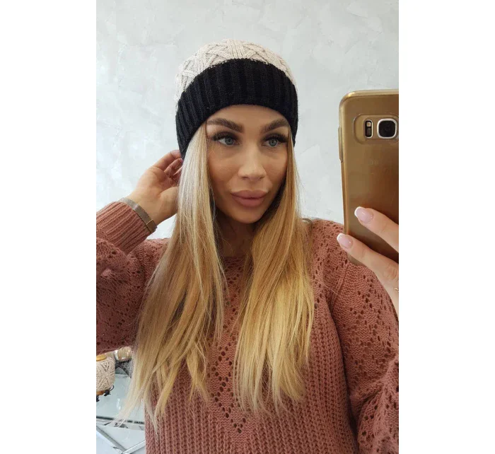 Bibiana fleecová čepice K264 černá+béžová Bibiana fleecová čepice K264 černá+béžová