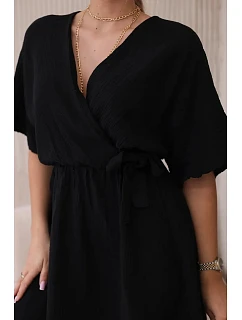 Mušelínové šaty s pasem černý