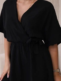 Mušelínové šaty s pasem černý