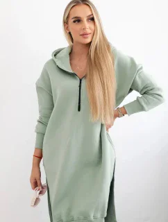 Zateplená mikina s bočními rozparky tmavá máta