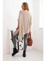 Dámský asymetrický svetr z vlny Plus Size s výstřihem do V tmavě béžový