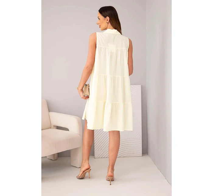 Dámské bavlněné košilové šaty bez rukávů s knoflíky žlutá