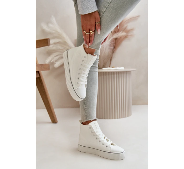 Dámské Zateplené Tenisky Z Eko Kůže Big Star OO274788 Bílé Dámské Zateplené Tenisky Z Eko Kůže Big Star OO274788 Bílé