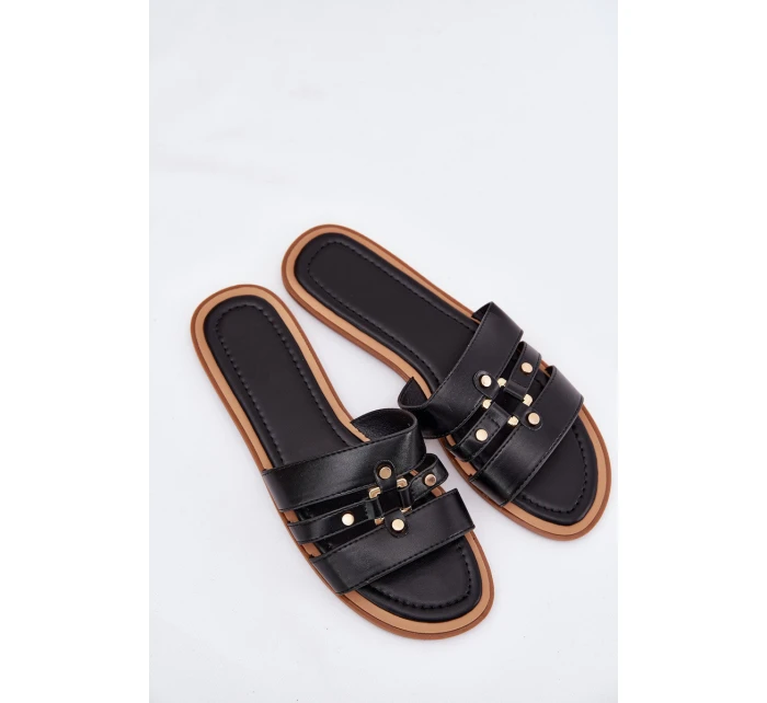 Ploché dámské sandály se zlatým detailem černé model 21700081 - Boto Ploché dámské sandály se zlatým detailem černé model 21700081 - Boto