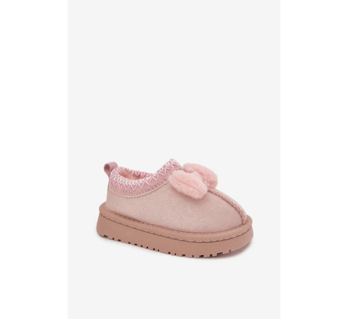 Dětské sněhule s výšivkou a mašlí Růžové Daven