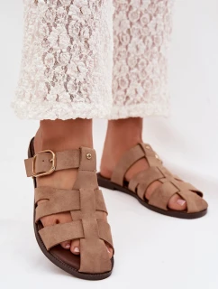 Dámské nazouváky na ploché podrážce s pásky a zlatou sponou Bežové Elzora