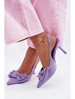 Dámské sandály na podpatku s mašlí fialové model 22107359 - Boto