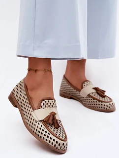 Kožené Ažurové Mokasíny Dámské Maciejka HJ760-14 Hnědo-Béžové