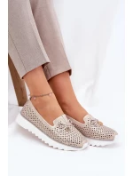 Dámské ažurové polobotky z přírodní kůže – zlaté