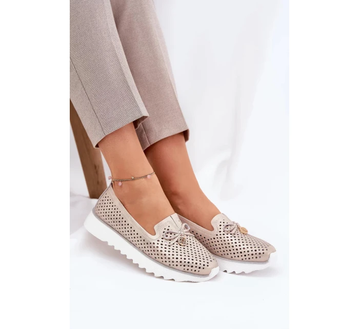 Dámské ažurové polobotky z přírodní kůže – zlaté