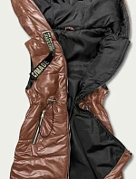 Lesklá vesta s kapucí v karamelové barvě (B8130-14)