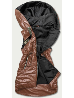 Lesklá vesta v karamelové barvě s kapucí (B8130-14)