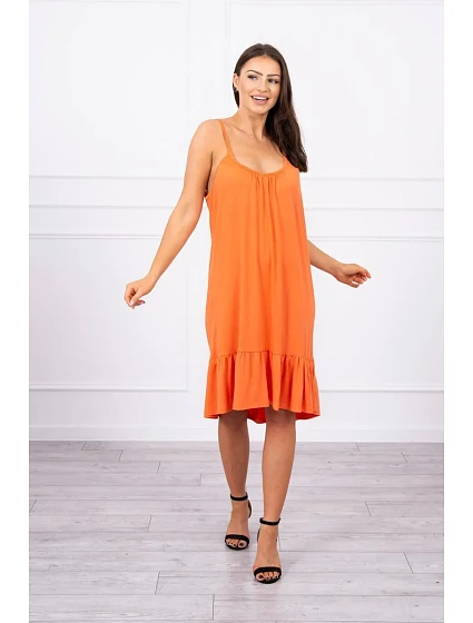 Šaty s tenkými ramínky tmavě meruňkové barvy