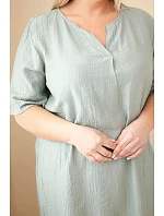 Dámské viskózové šaty Plus Size s krátkým rukávem a výstřihem do V khaki