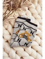 Teplé Bavlněné Ponožky S Medvídkem Šedé