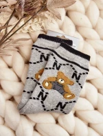 Teplé Bavlněné Ponožky S Medvídkem Šedé