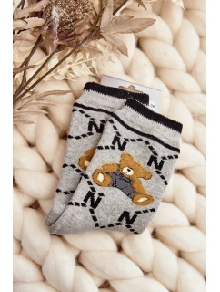 Teplé Bavlněné Ponožky S Medvídkem Šedé