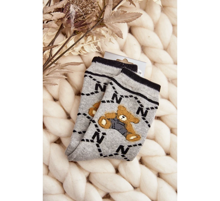 Teplé Bavlněné Ponožky S Medvídkem Šedé