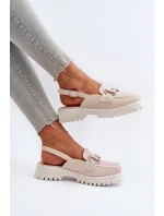 Dámské sandály na ploché podrážce s ozdobou béžové D&A MR38-656