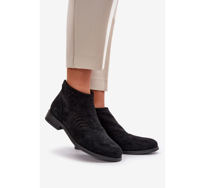 Dámské Boty Na Plochém Podpatku Vyřezávané Černé S.Barski HY42-076