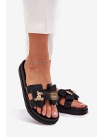 Dámské Pantofle S Mašlí A Zlatou Broží Černé Lynara Dámské Pantofle S Mašlí A Zlatou Broží Černé Lynara