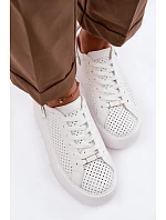 Kožené Ažurové Dámské Tenisky Na Platformě S Páskem Na Patě D&A LR61-7088 Bílé