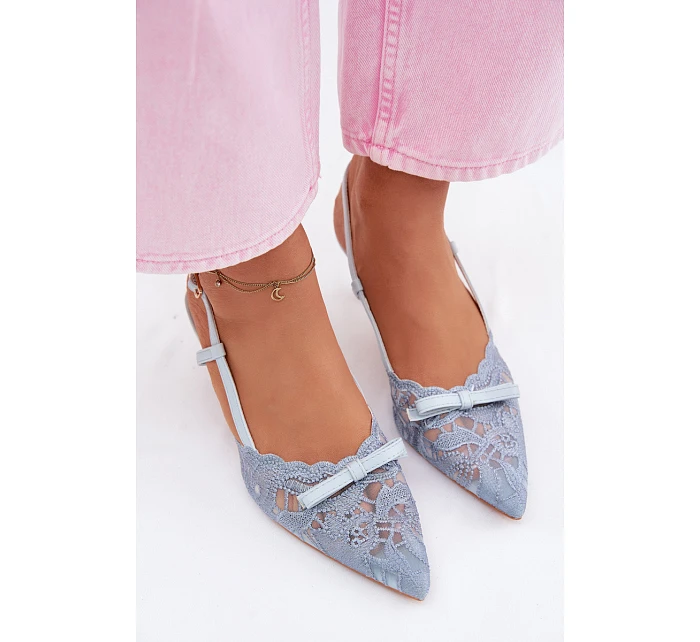 Dámské krajkové sandály na podpatku s mašlí Modré model 22107296 - Boto