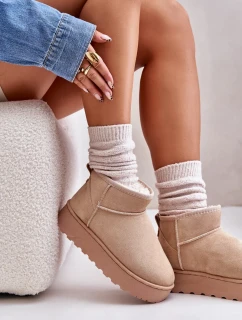 Sněhule Dámské Na Platformě Zateplené Kožíškem Béžové Xamella