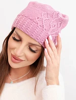 Dámská zimní čepice z vlny s dekorativním ražením K474 tmavě růžová