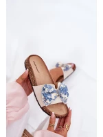 Dámské pantofle s mašlí na korkové platformě modré model 21687419 - Boto Dámské pantofle s mašlí na korkové platformě modré model 21687419 - Boto