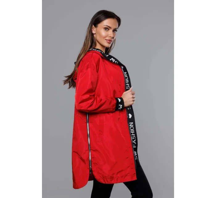 Tenká červená dámská bunda s ozdobnou lemovkou model 18038040 - S'WEST Tenká červená dámská bunda s ozdobnou lemovkou model 18038040 - S'WEST