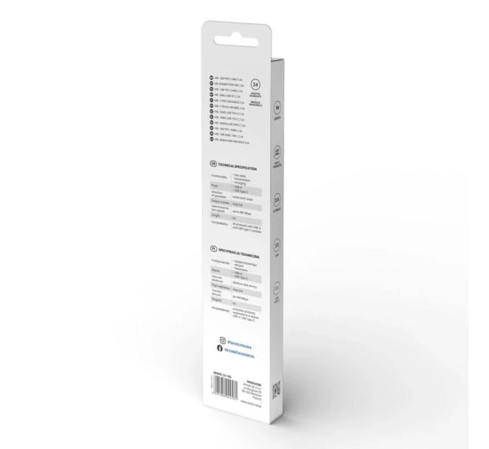 Kabel SAVIO CL-125 (USB typ C - USB 2.0 typ A ; 1m; bílá barva)