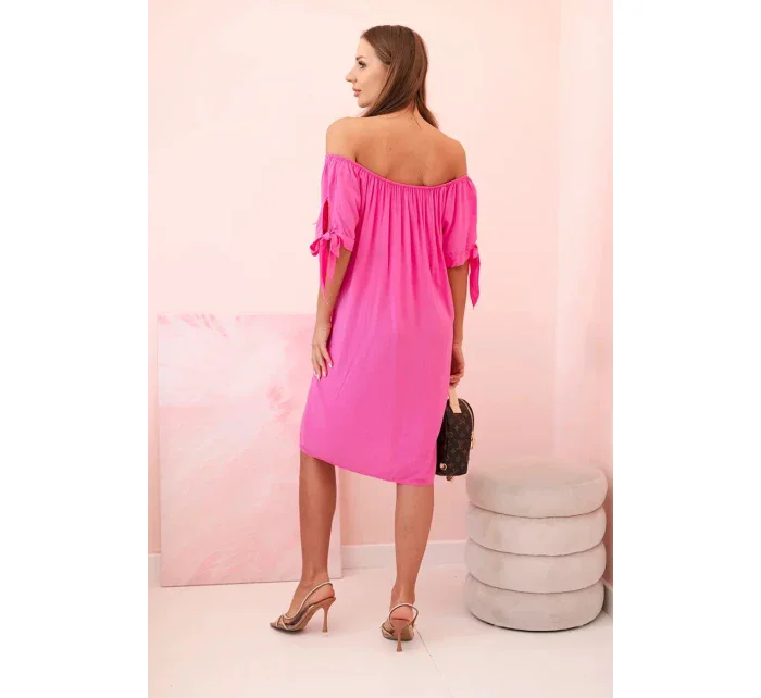 Dámské viskózové šaty s vázáním na rukávech růžové Dámské viskózové šaty s vázáním na rukávech růžové