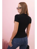 Dámská pruhovaná bavlněná blůza s překládaným výstřihem černá