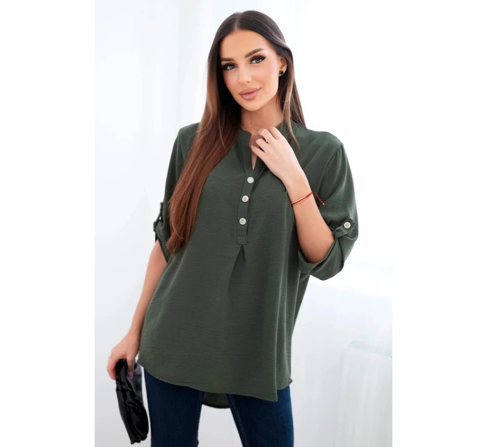 Halenka s delší zadní částí tmavé khaki