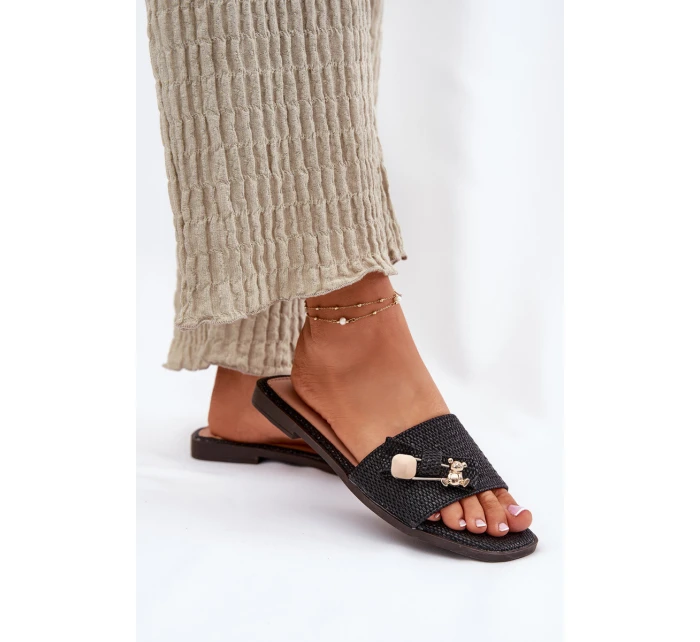 Dámské Pantofle Na Plochém Podpatku S Mašlí Černé Sallariela Dámské Pantofle Na Plochém Podpatku S Mašlí Černé Sallariela