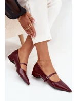 Lakované baleríny na podpatku s páskem Bordové model 21709670 - Boto
