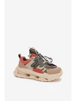 Kožené dámské tenisky na platformě model 22031852 Béžové - D&A